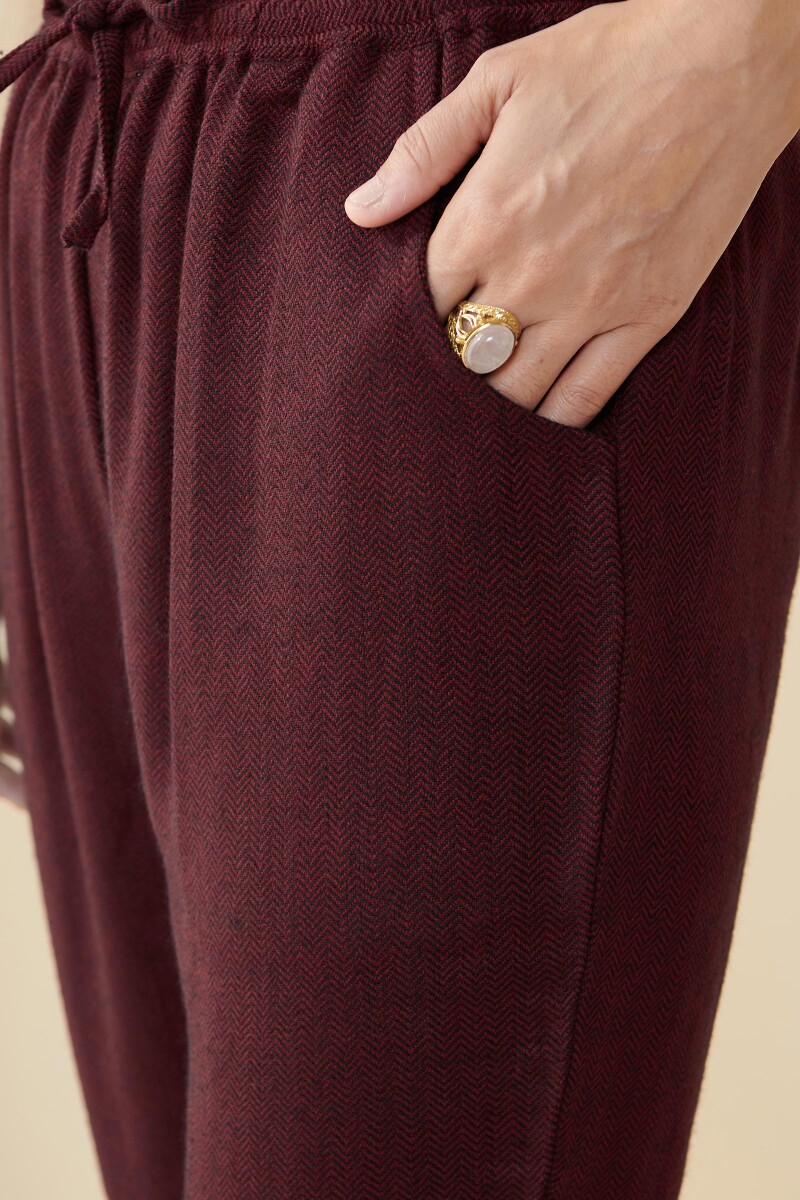 Maroon Handcrafted Faux Wool Narrow Pants