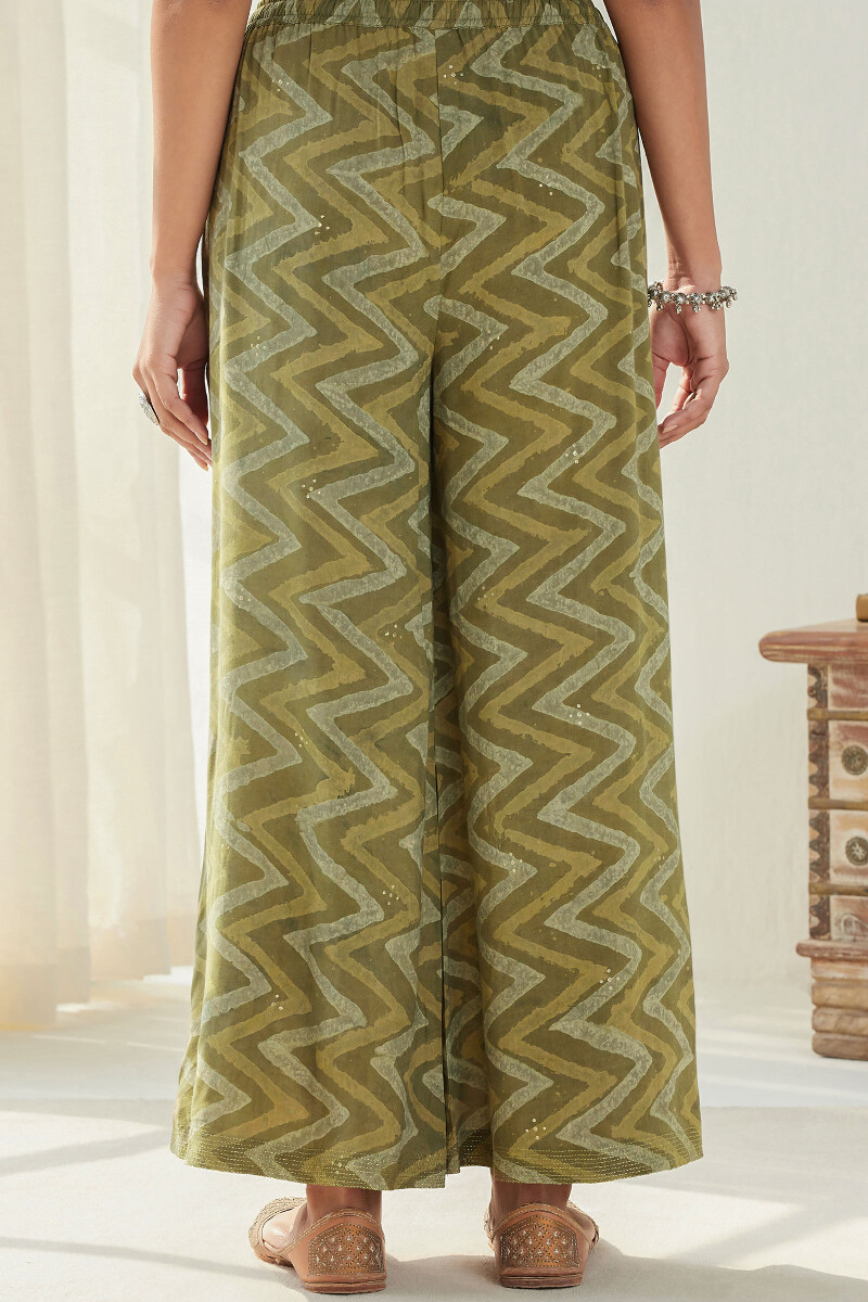 Green Hand Block Printed Modal Palazzos