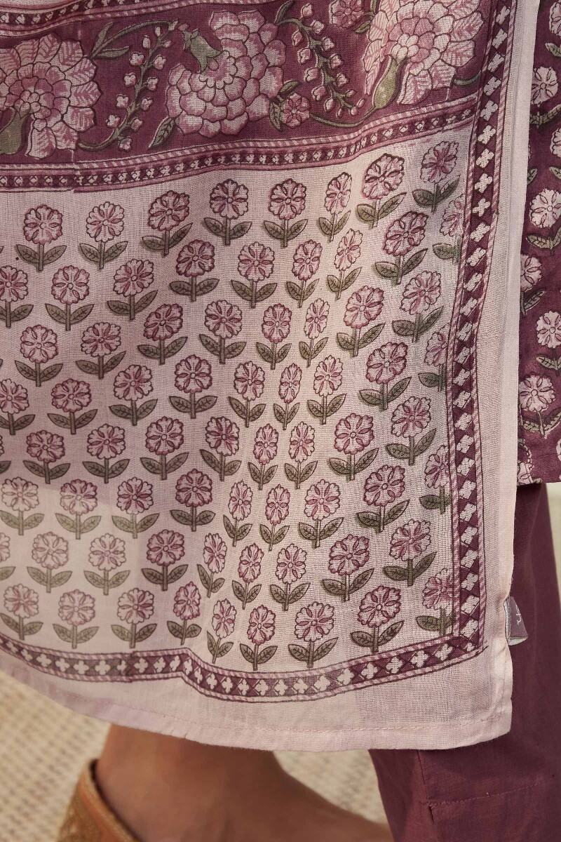 Pink Hand Block-Printed Cotton Mul Dupatta