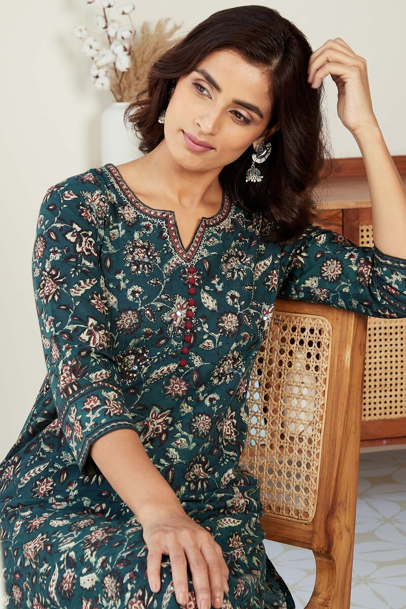 Bagru Hand Block-Printed Straight Cotton Kurta