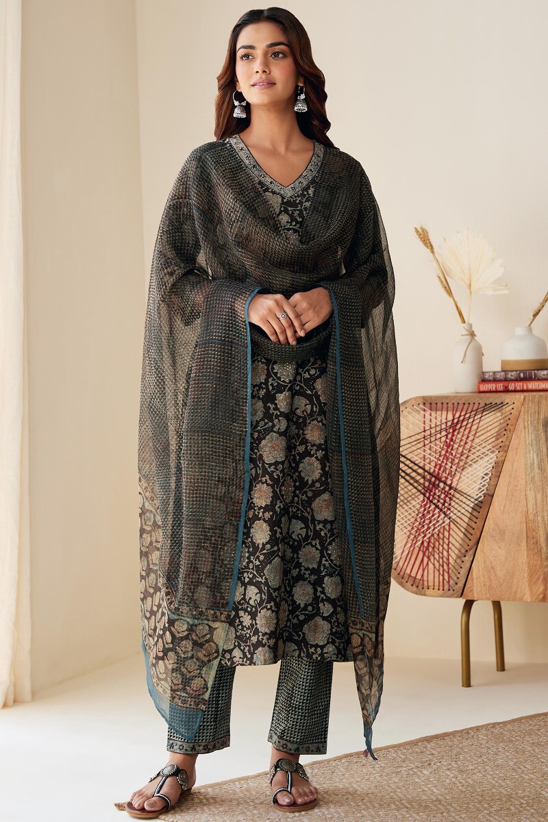 Akola Hand Block-Printed Straight Cotton Kurta