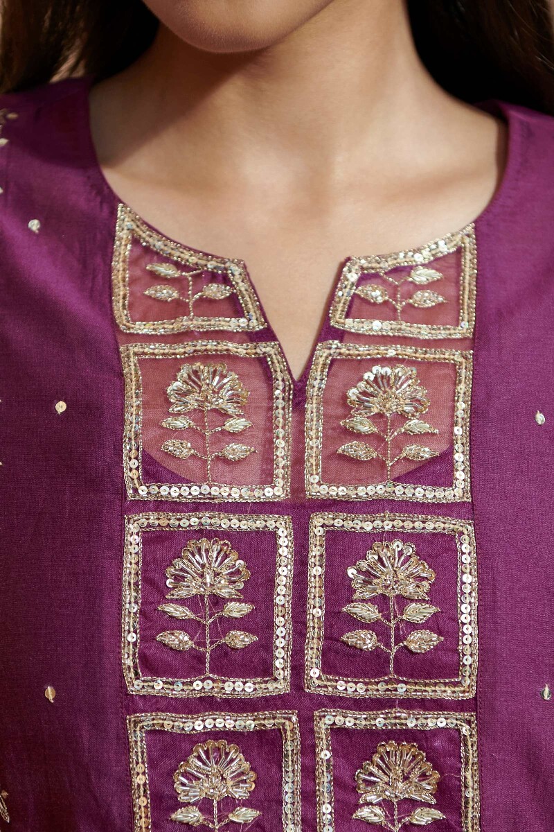 Purple Handcrafted Straight Chanderi Kurta