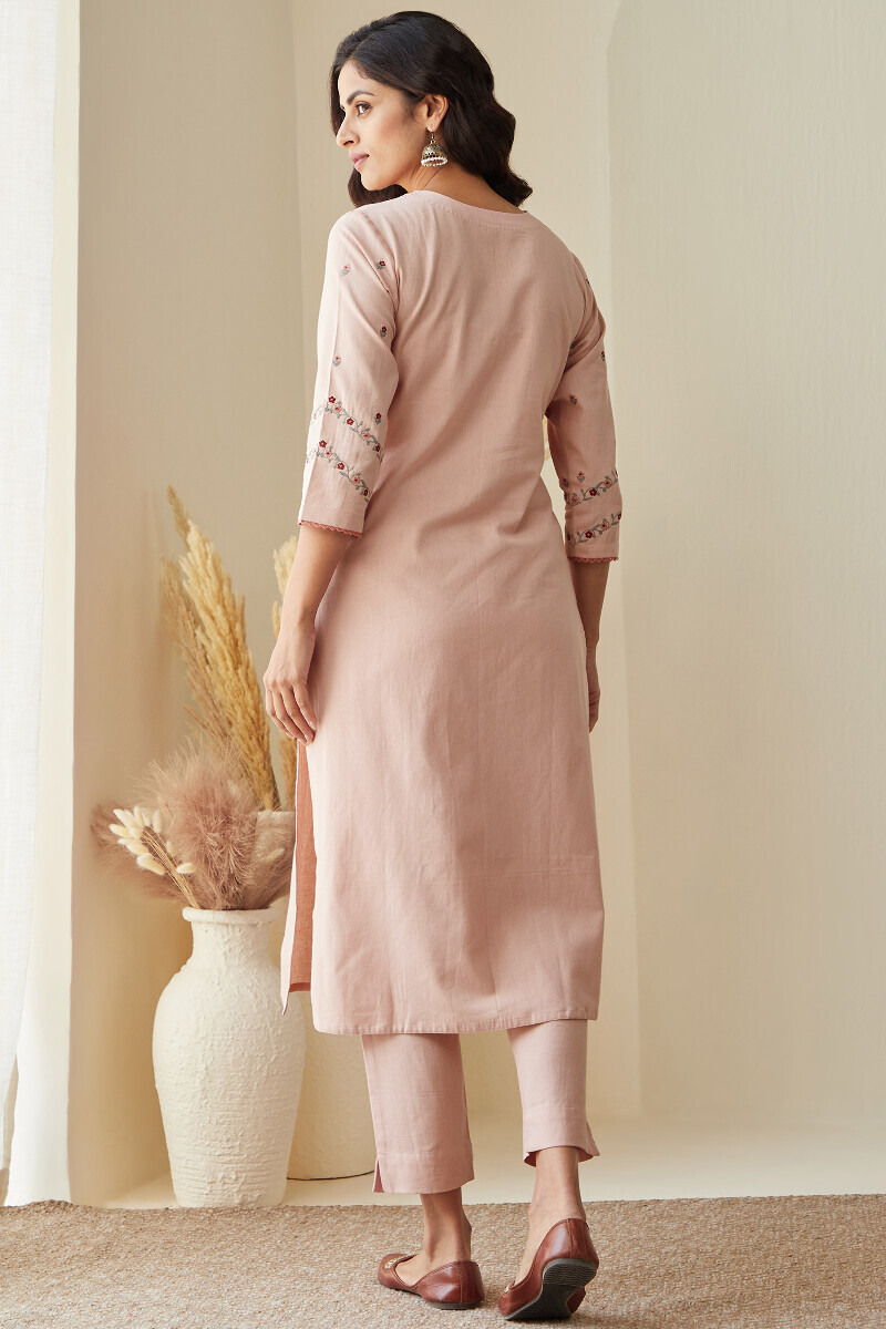 Pink Handcrafted Straight Cotton Flax Kurta