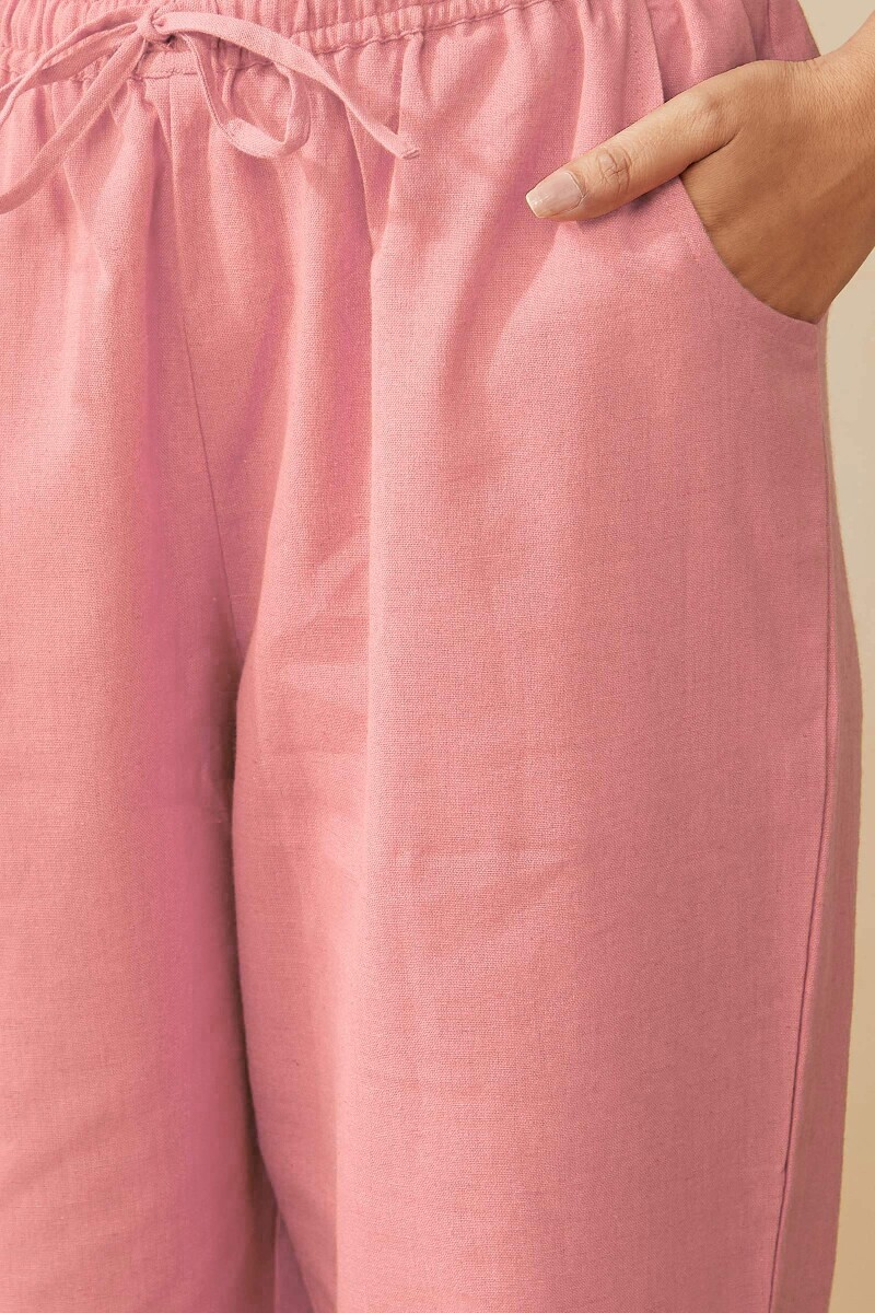 Pink Handcrafted Cotton Flax Narrow Pants