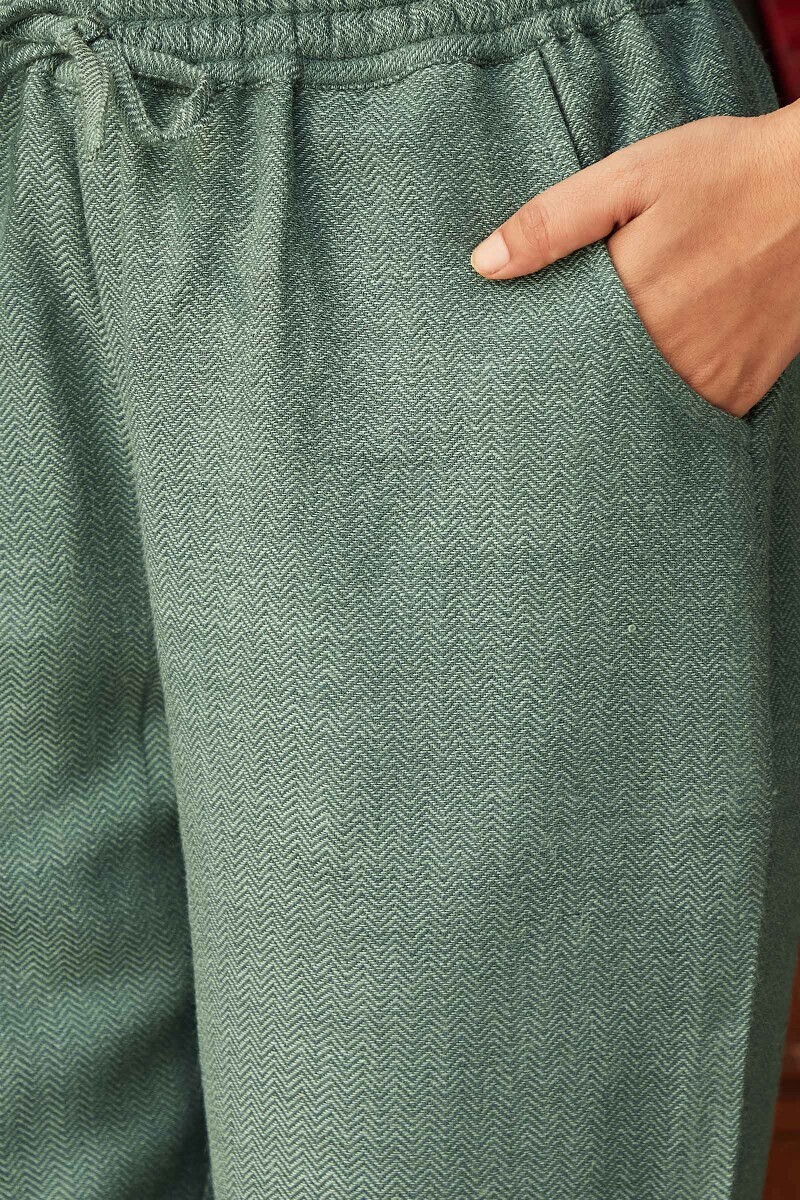 Blue Handcrafted Faux Wool Narrow Pants