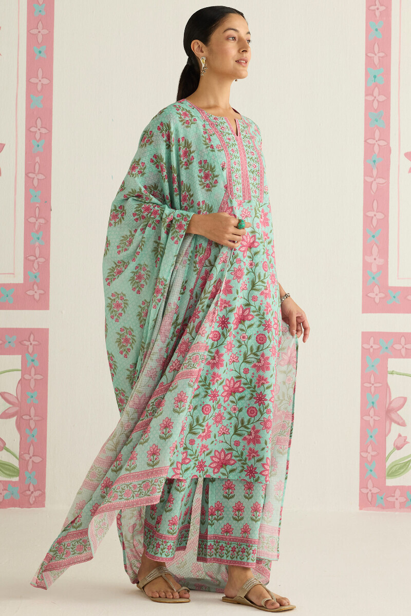 Blue Printed Kota Dupatta