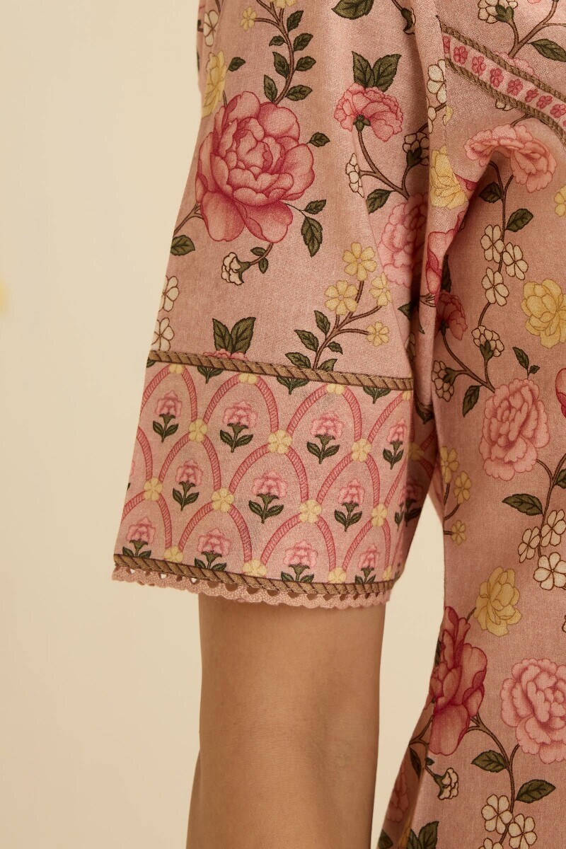 Peach Printed Straight Cotton Kurta