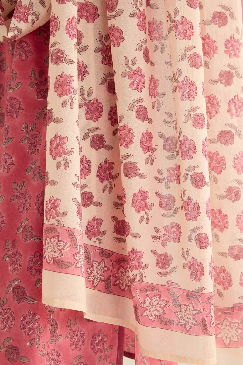 Pink Block Printed Cotton Dupatta