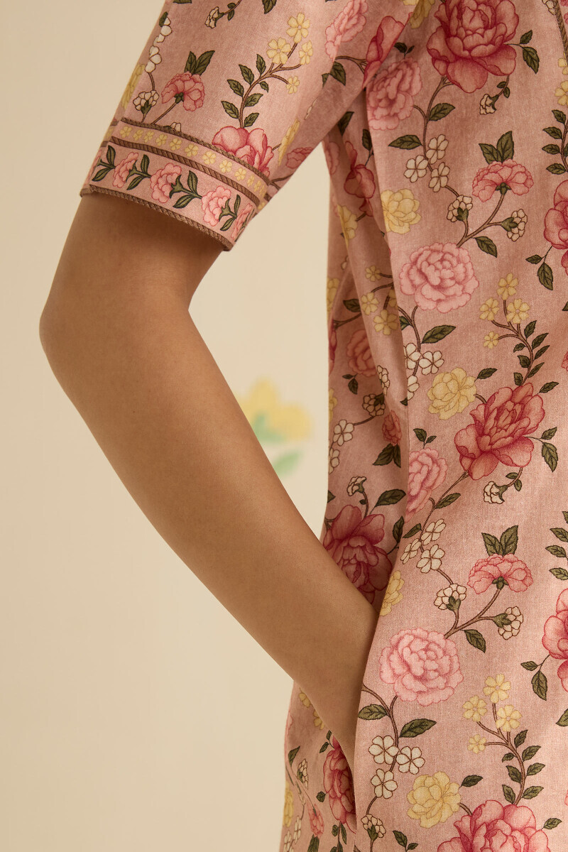 Peach Printed Cotton Kaftan