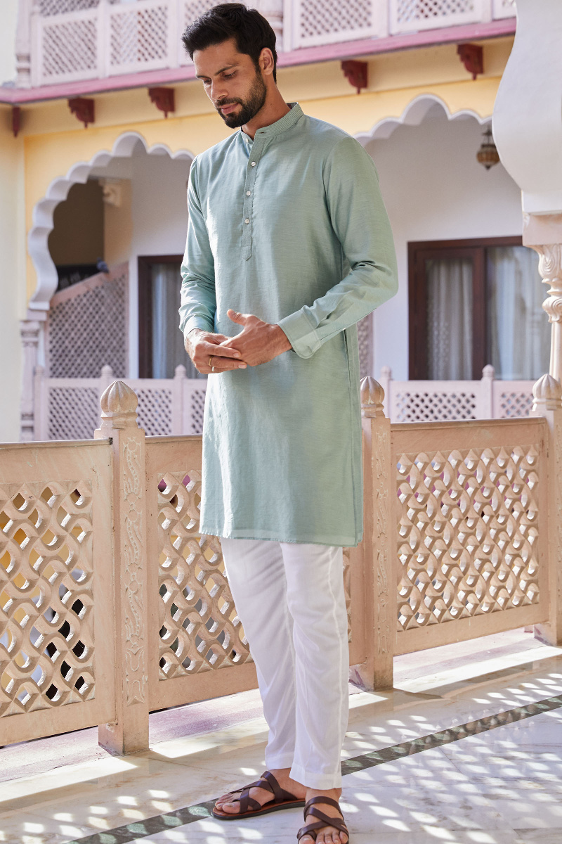 Green Handcrafted Chanderi Kurta