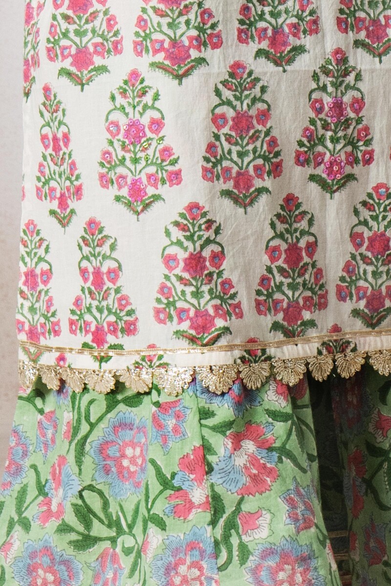 Off-White Block Printed Straight Cotton Kurta
