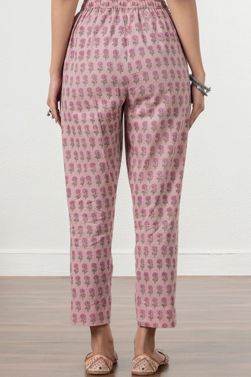Pink Block Printed Cotton Pants