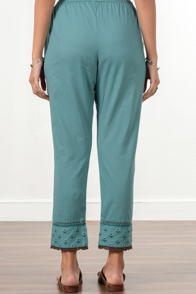 Turquoise Handcrafted Cotton Narrow Pants