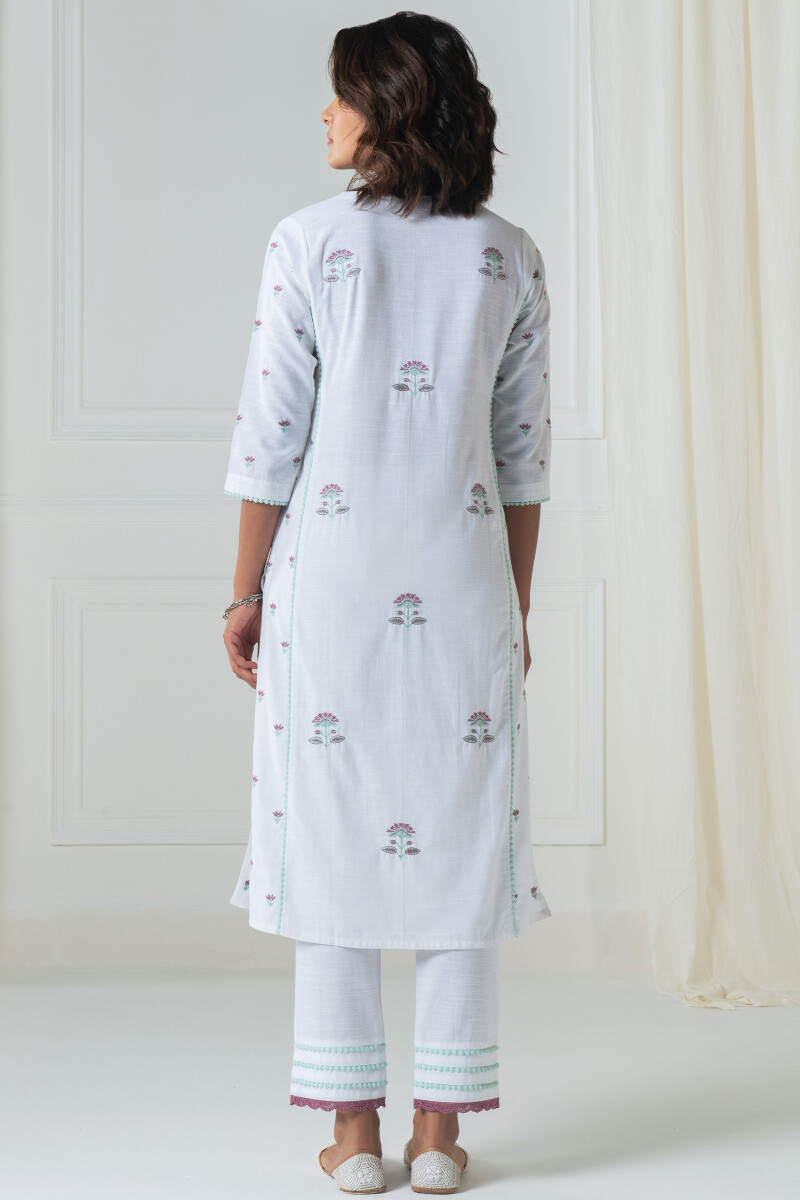 White Handcrafted Straight Cotton Kurta