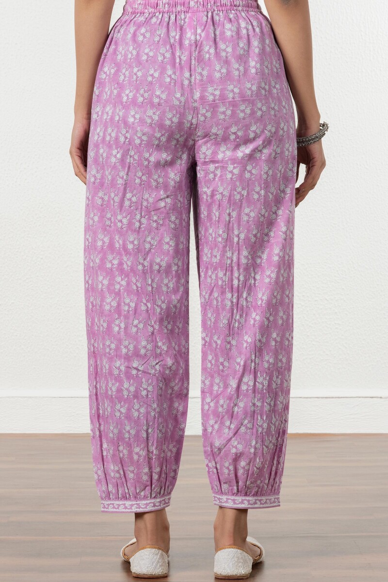 Purple Block Printed Cotton Izhaar Pants