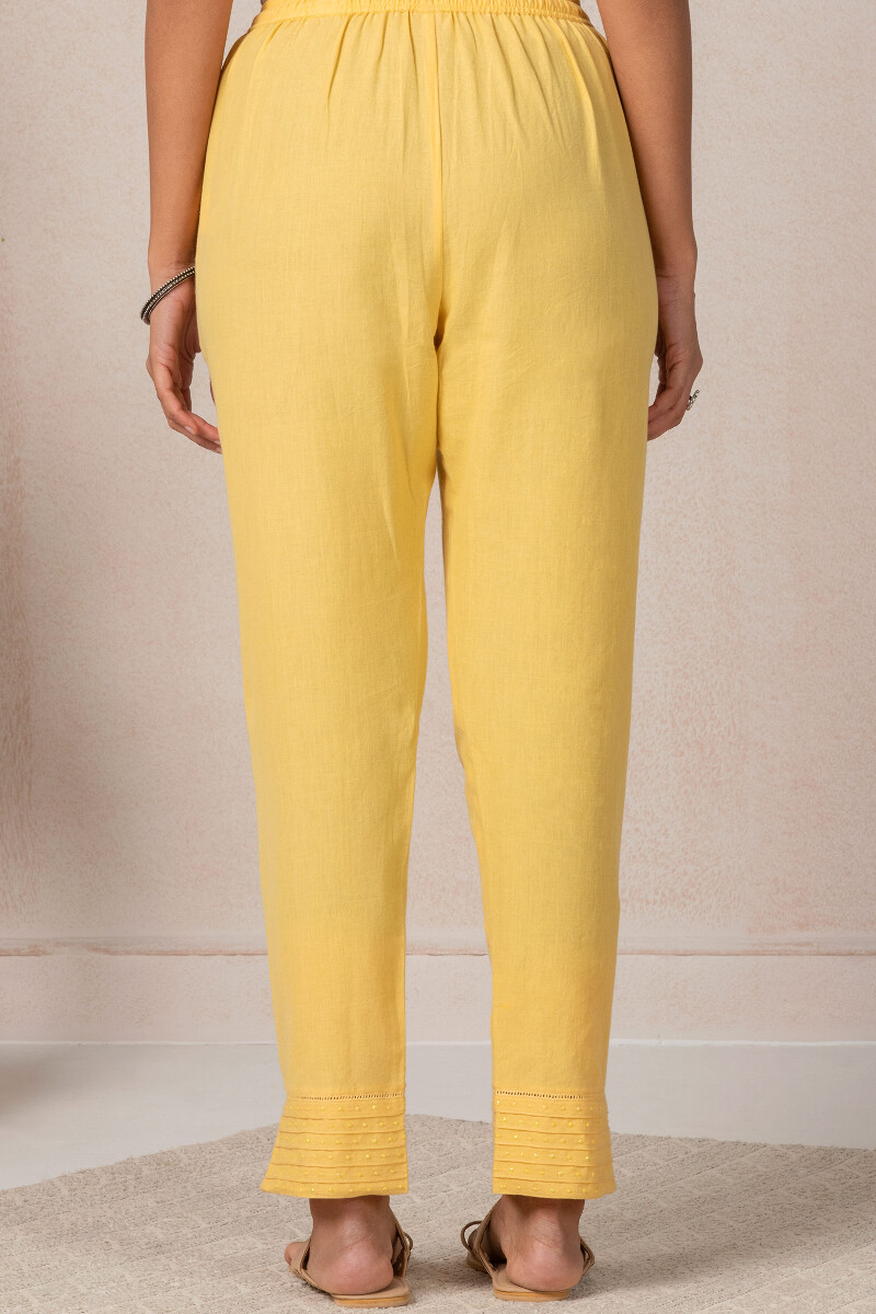 Yellow Handcrafted Cotton Narrow Pants