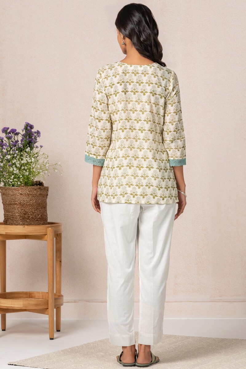 Off-White Block Printed Cotton Dobby Top