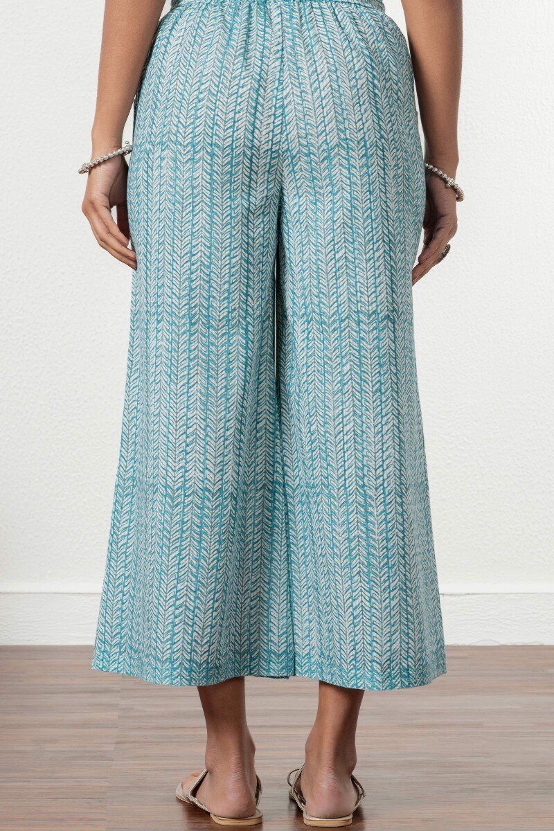 Turquoise Block Printed Cotton Palazzo