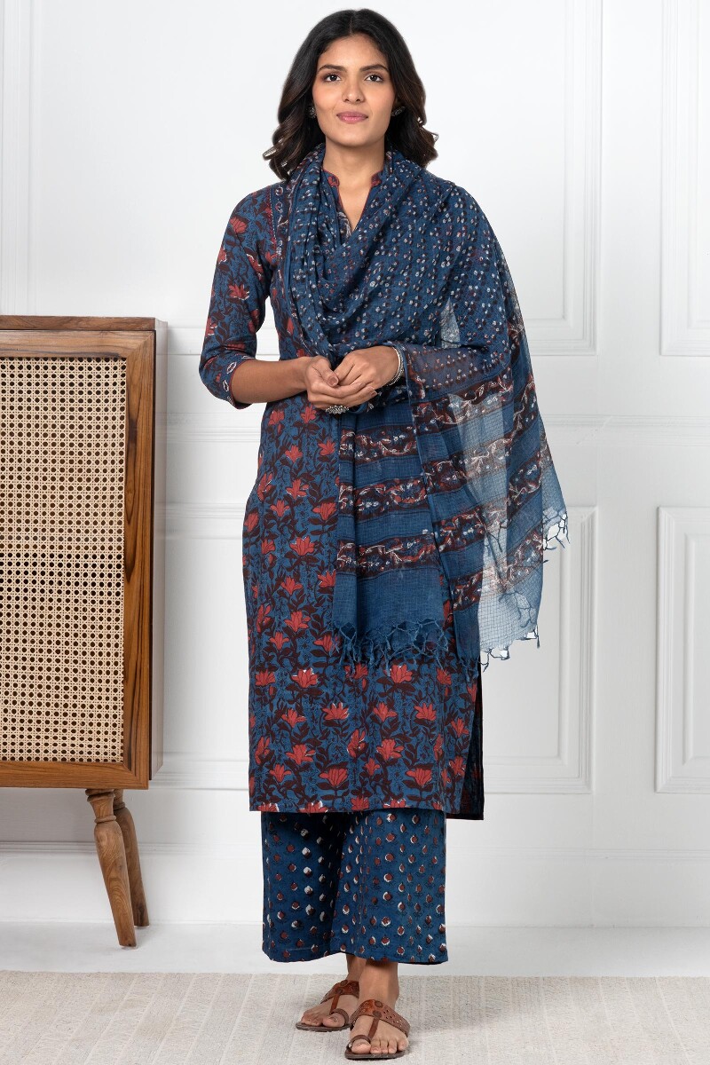 Indigo Block Printed Cotton Farsi