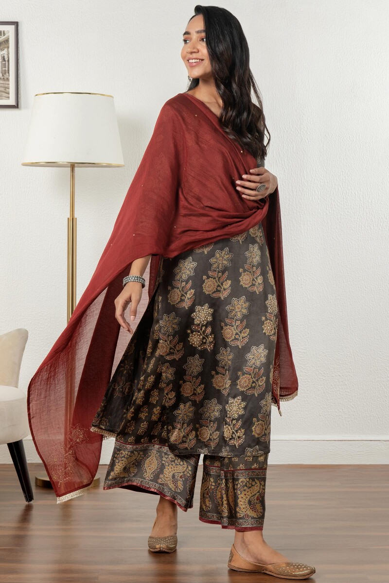 Ajrak Block Printed Modal Satin Palazzo