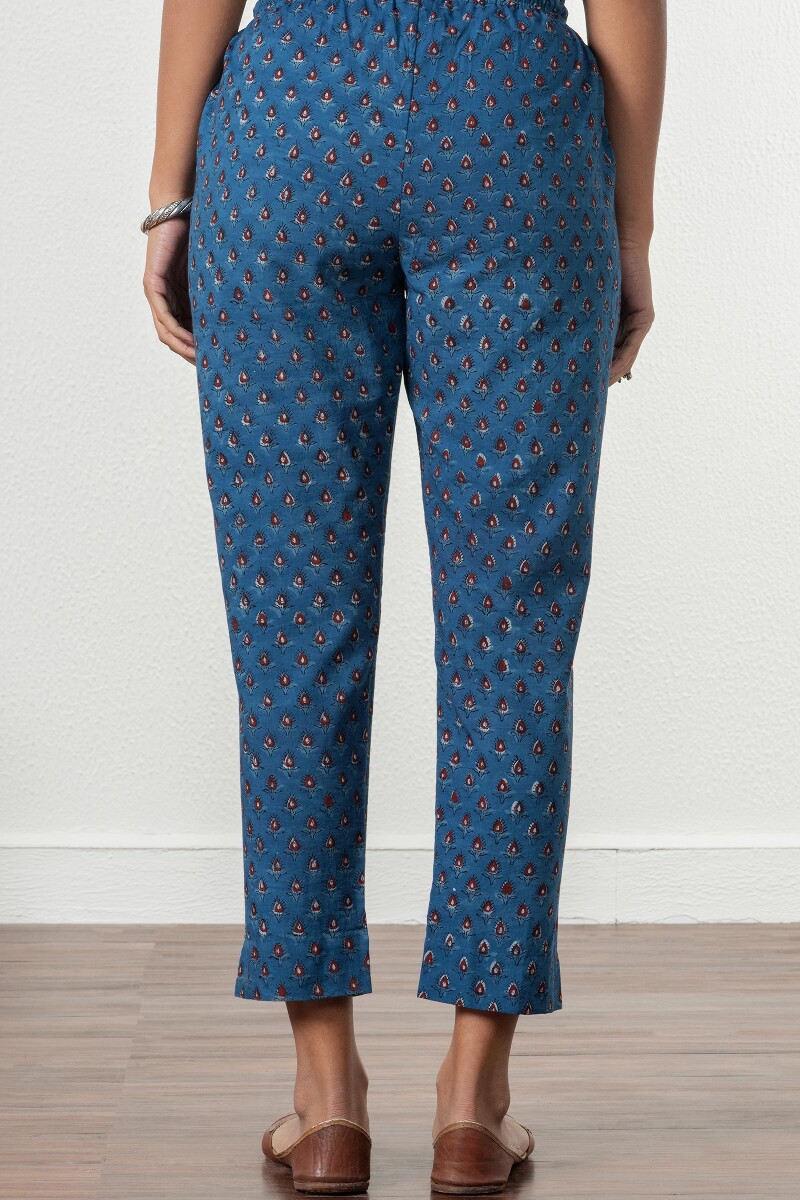 Indigo Block Printed Narrow Pants