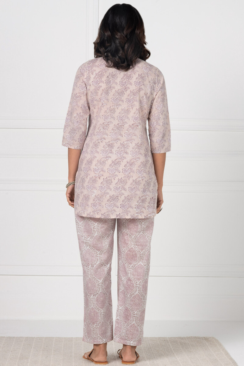 Pink Block Printed Pyjama Set