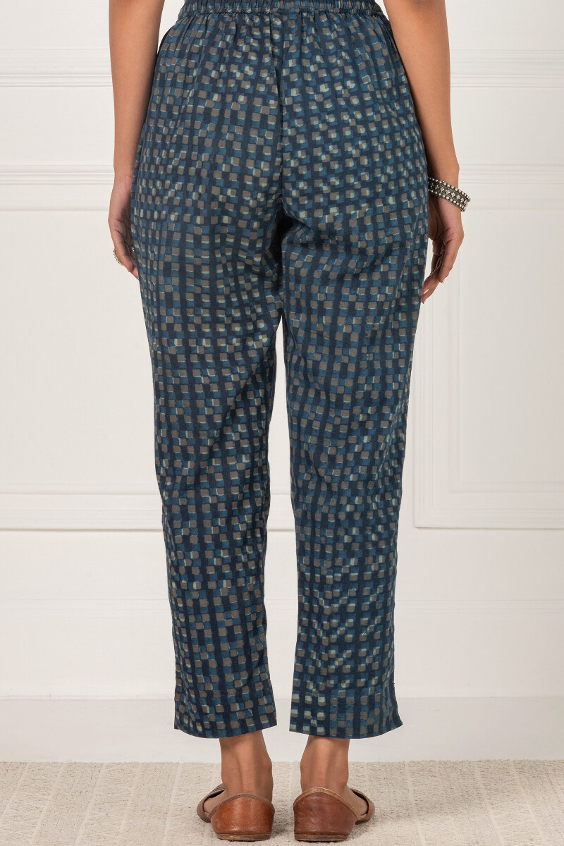 Indigo Block Printed Cotton Narrow Pants