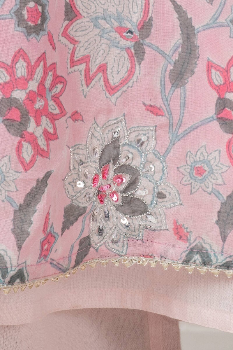 Pink Block Printed Cotton Dupatta