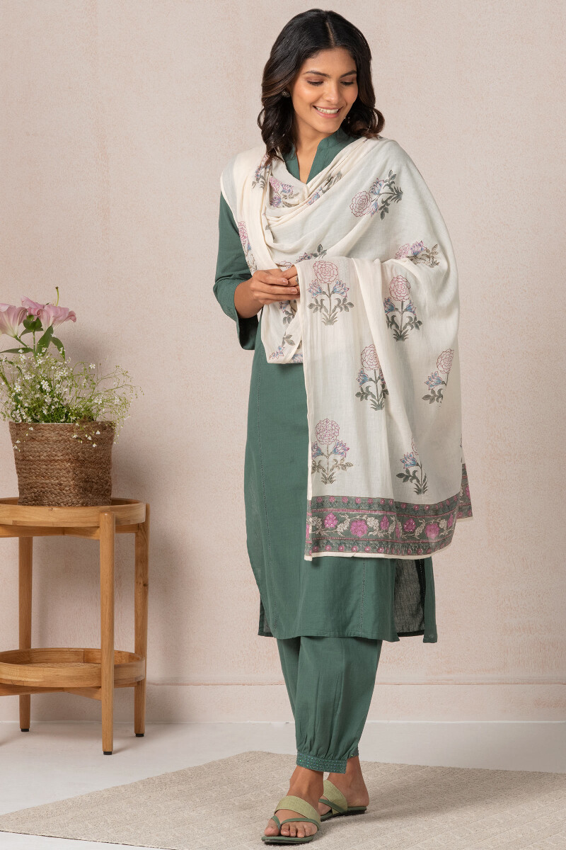 Green Handcrafted Straight Cotton Kurta