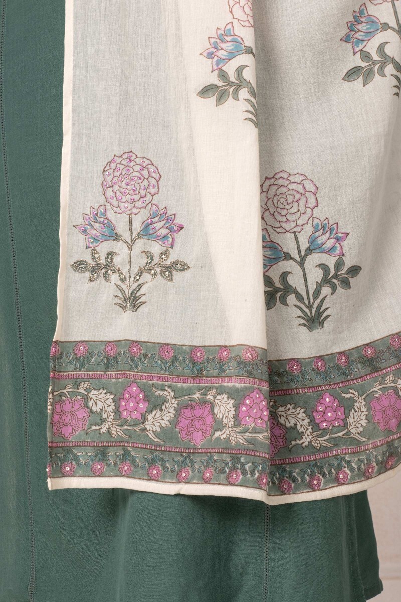 Beige Block Printed Cotton Dupatta