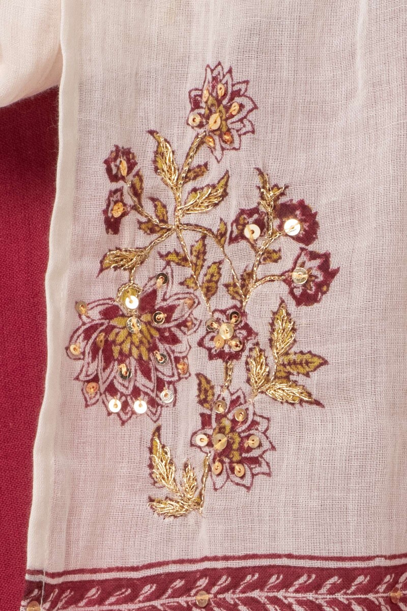 Beige Block Printed Cotton Dupatta