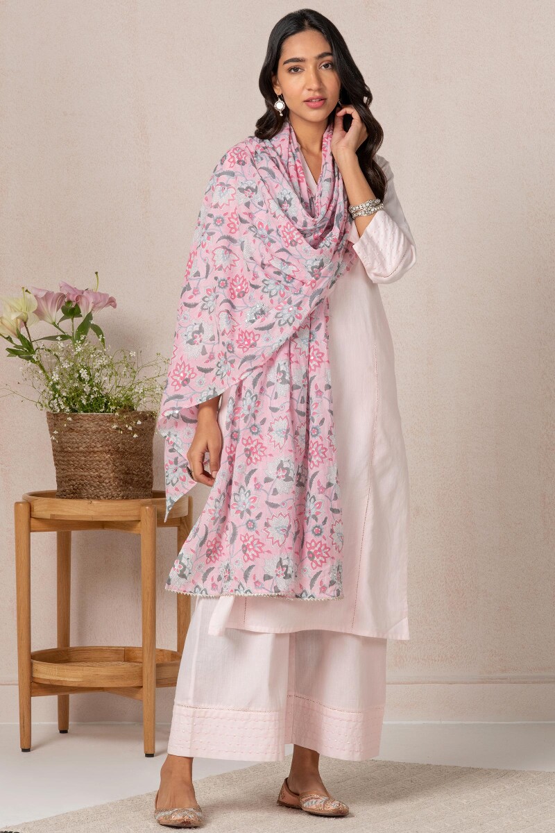 Pink Handcrafted Straight Cotton Kurta