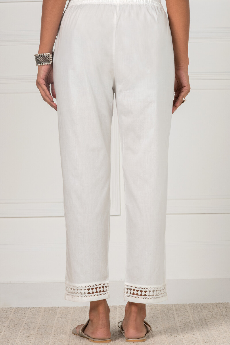White Handcrafted Cotton Pants