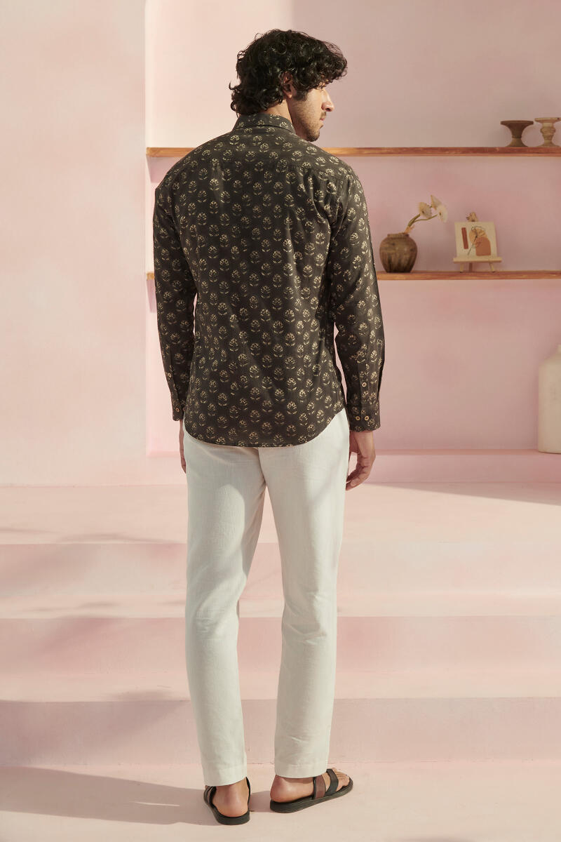 Brown Block Printed Cotton Shirt
