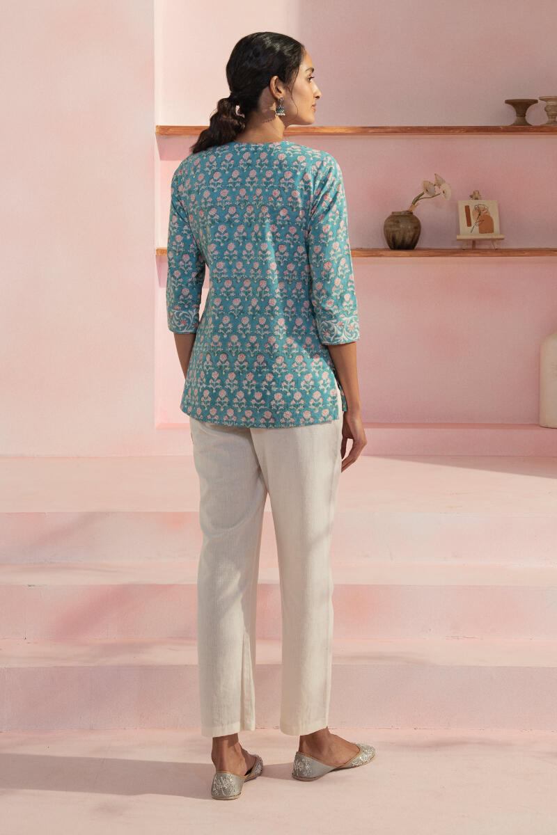 Blue Block Printed Cotton Top