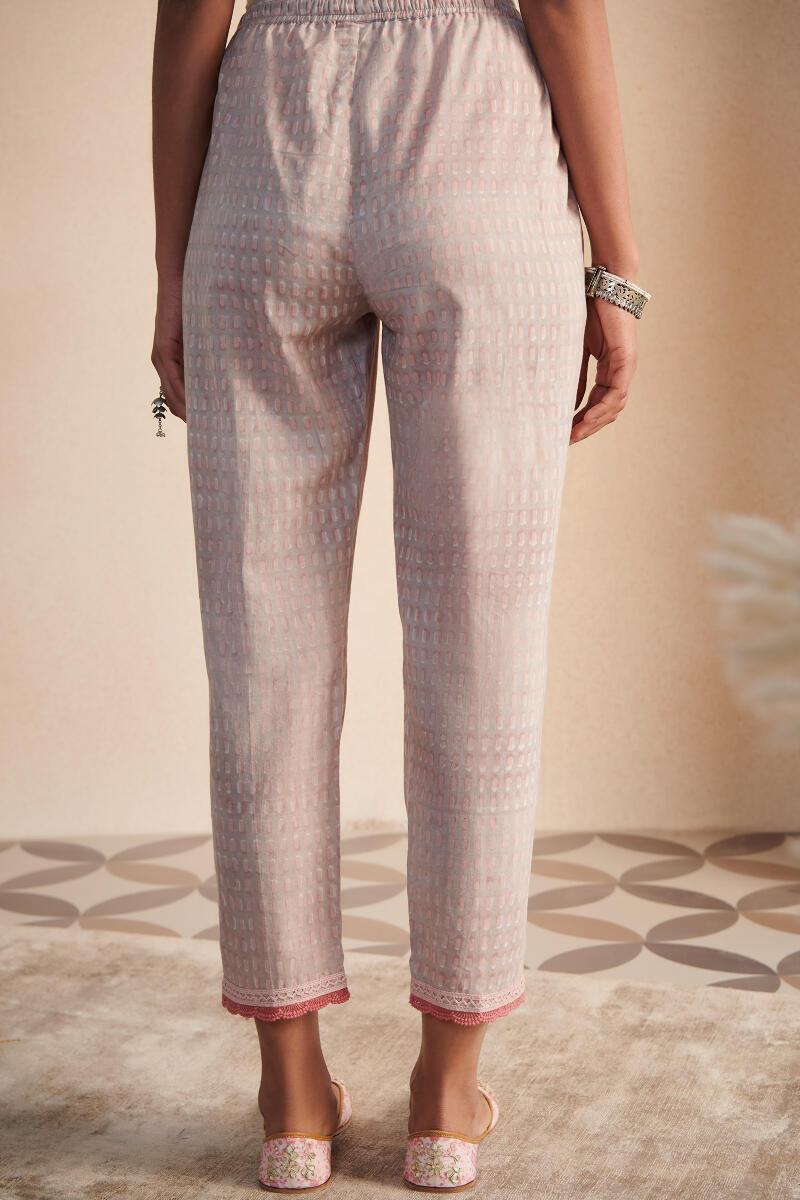 Grey Block Printed Cotton Narrow Pants