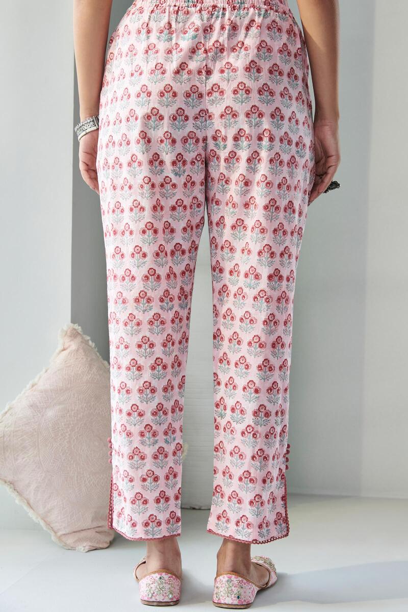 Pink Handcrafted Cotton Narrow Pants