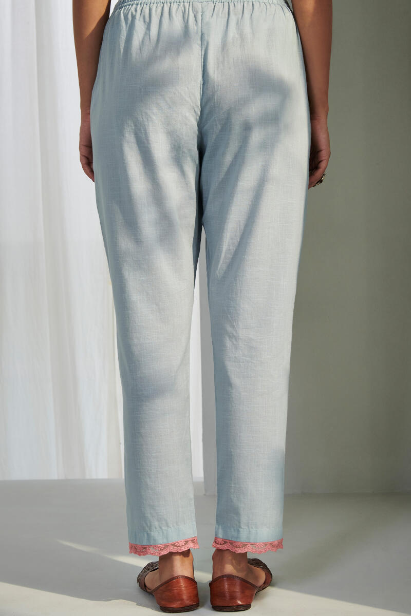 Blue Handcrafted Cotton Narrow Pants