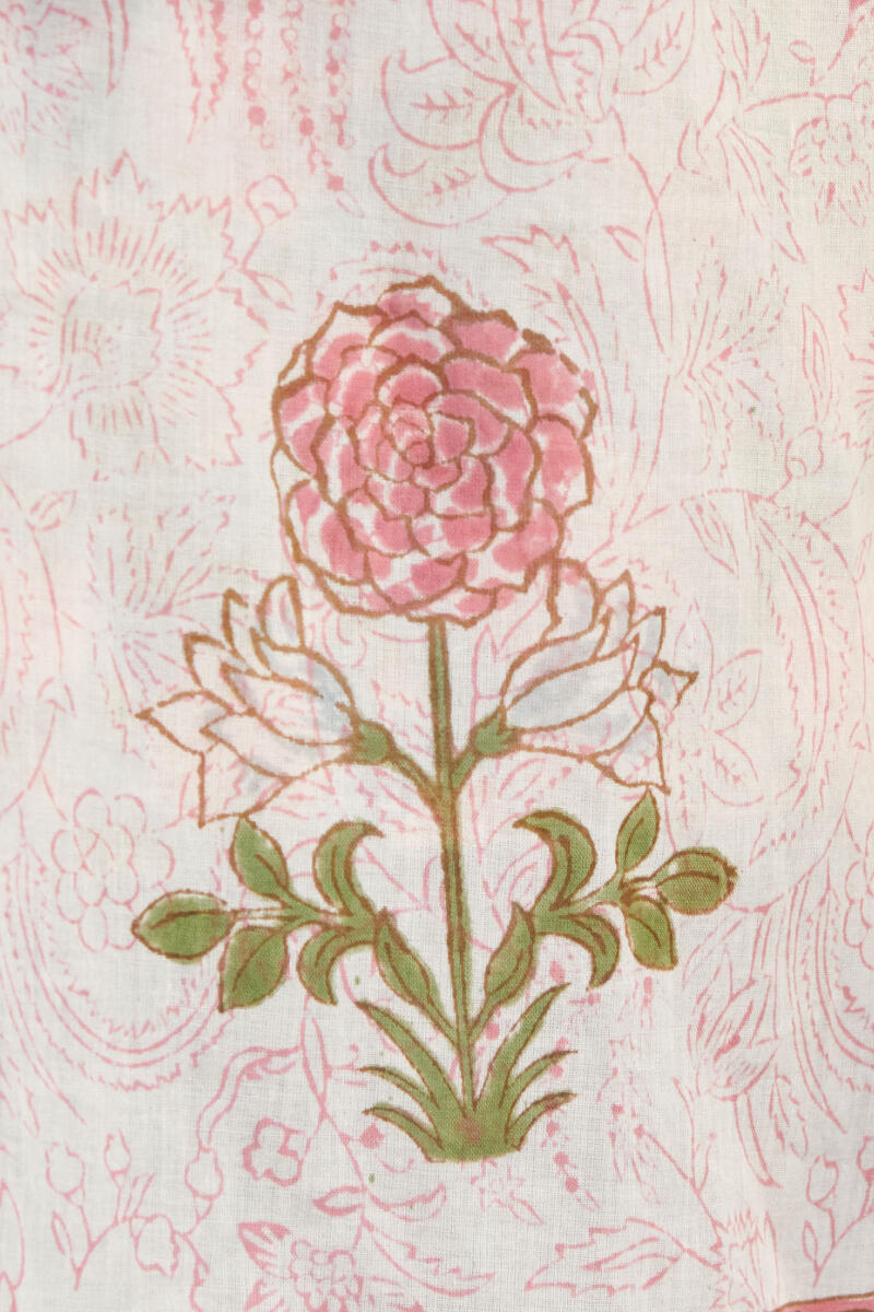 Pink Block Printed Cotton Dupatta