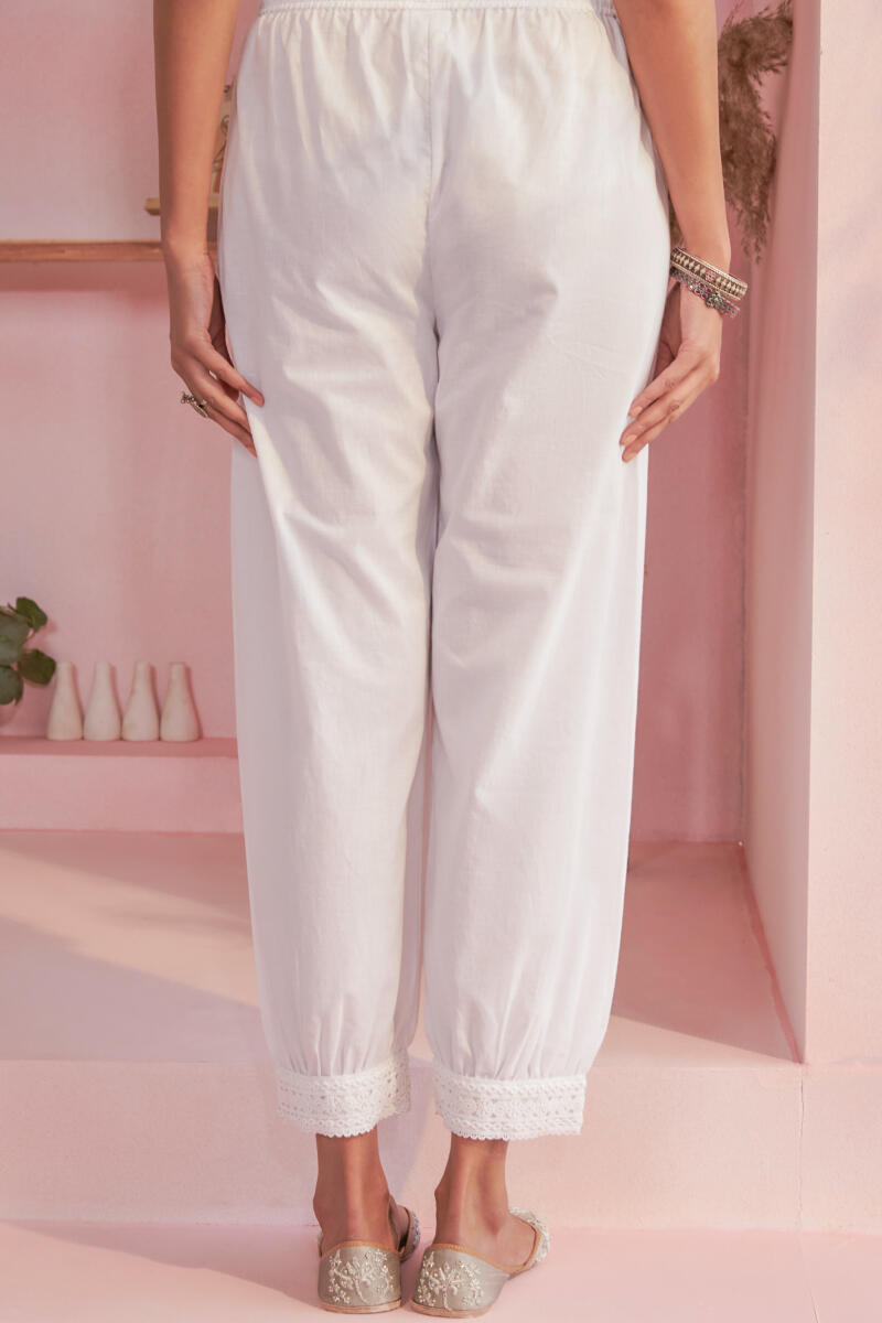 White Handcrafted Cotton Izhaar Pants