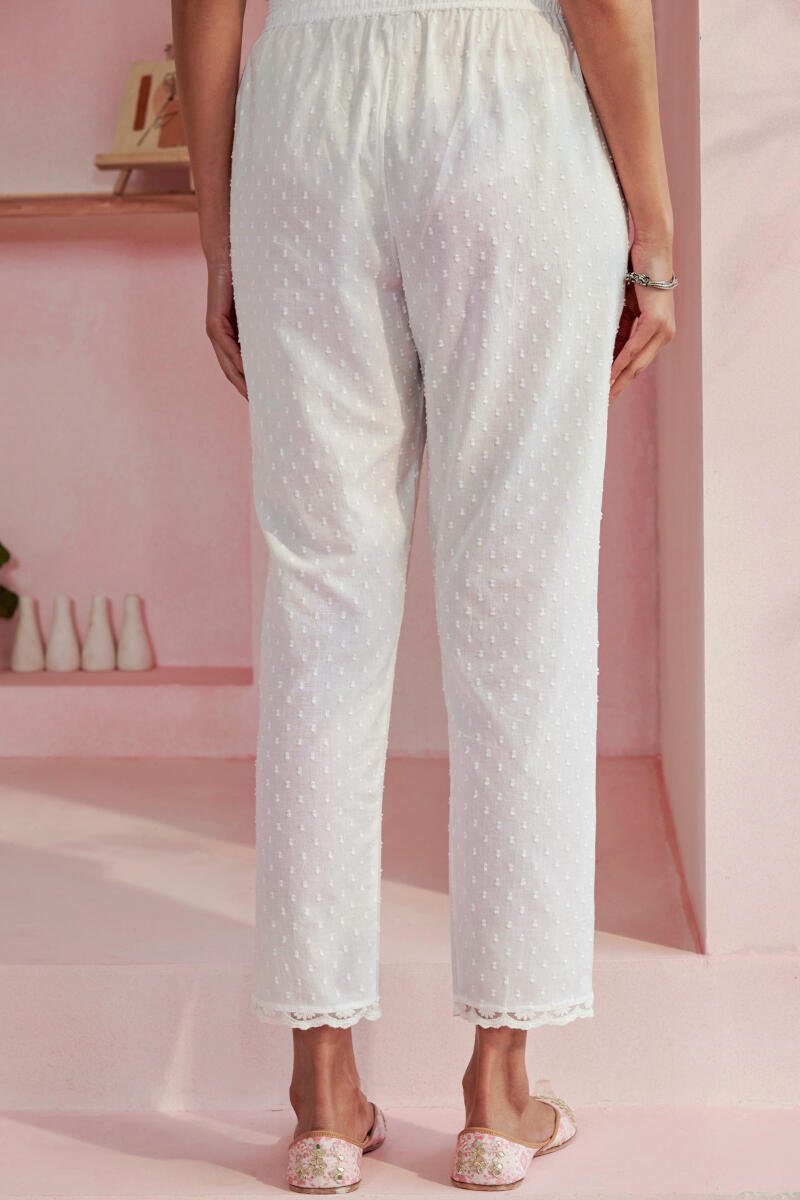 White Handcrafted Cotton Narrow Pants