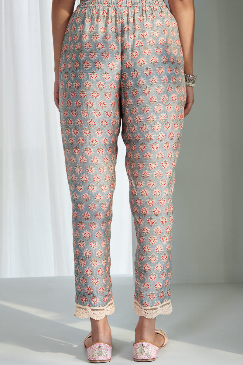 Blue Block Printed Modal Narrow Pants