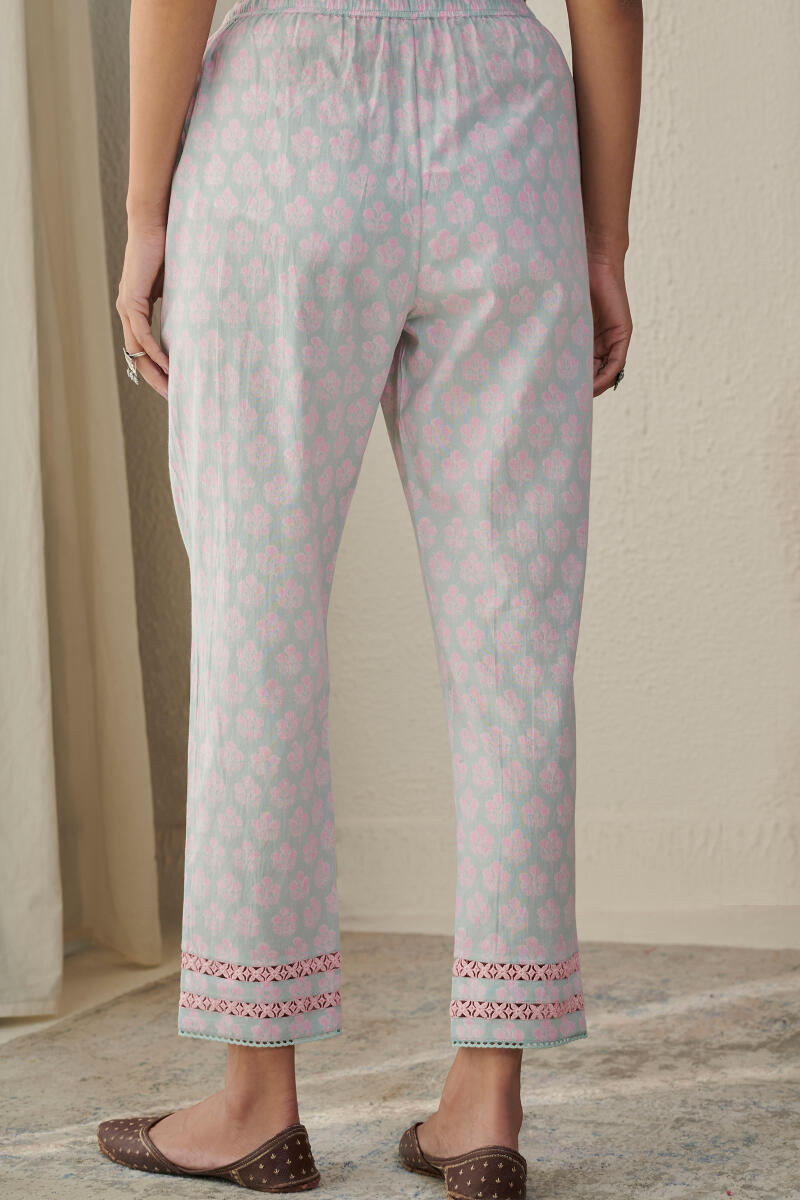 Pink Block Printed Cotton Narrow Pants