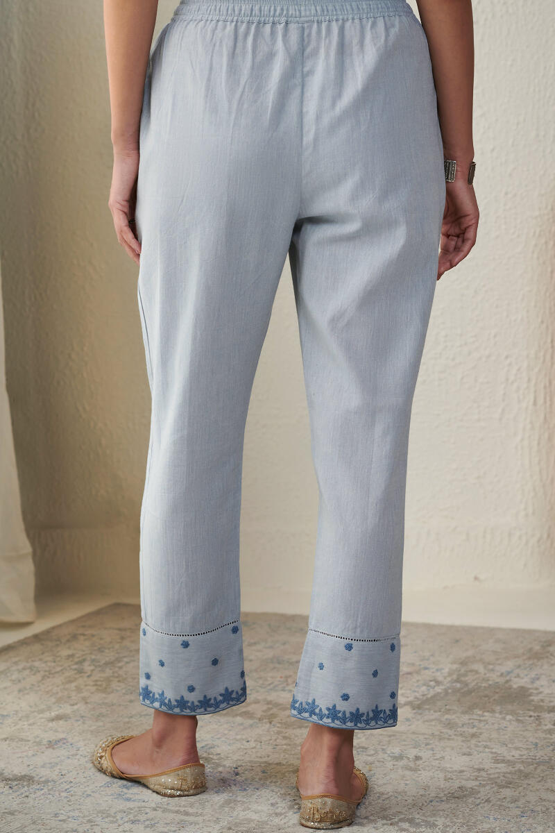 Blue Handcrafted Cotton Narrow Pants