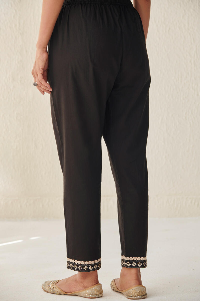 Black Handcrafted Cotton Narrow Pants