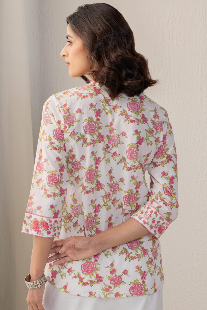 White Block Printed Cotton Top