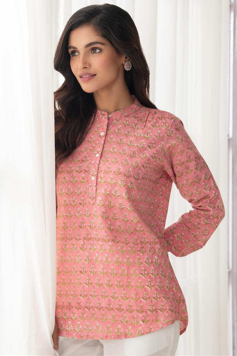 Pink Block Printed Cotton Top