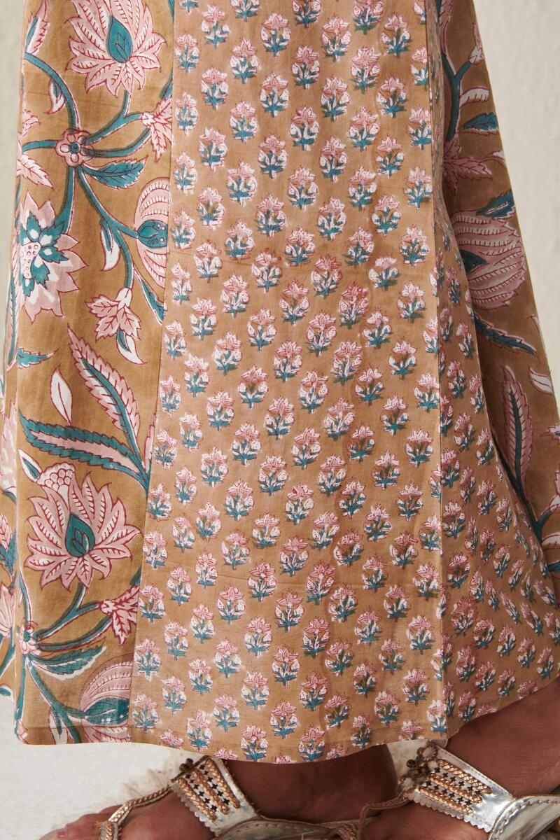 Brown Block Printed Cotton Kaftan