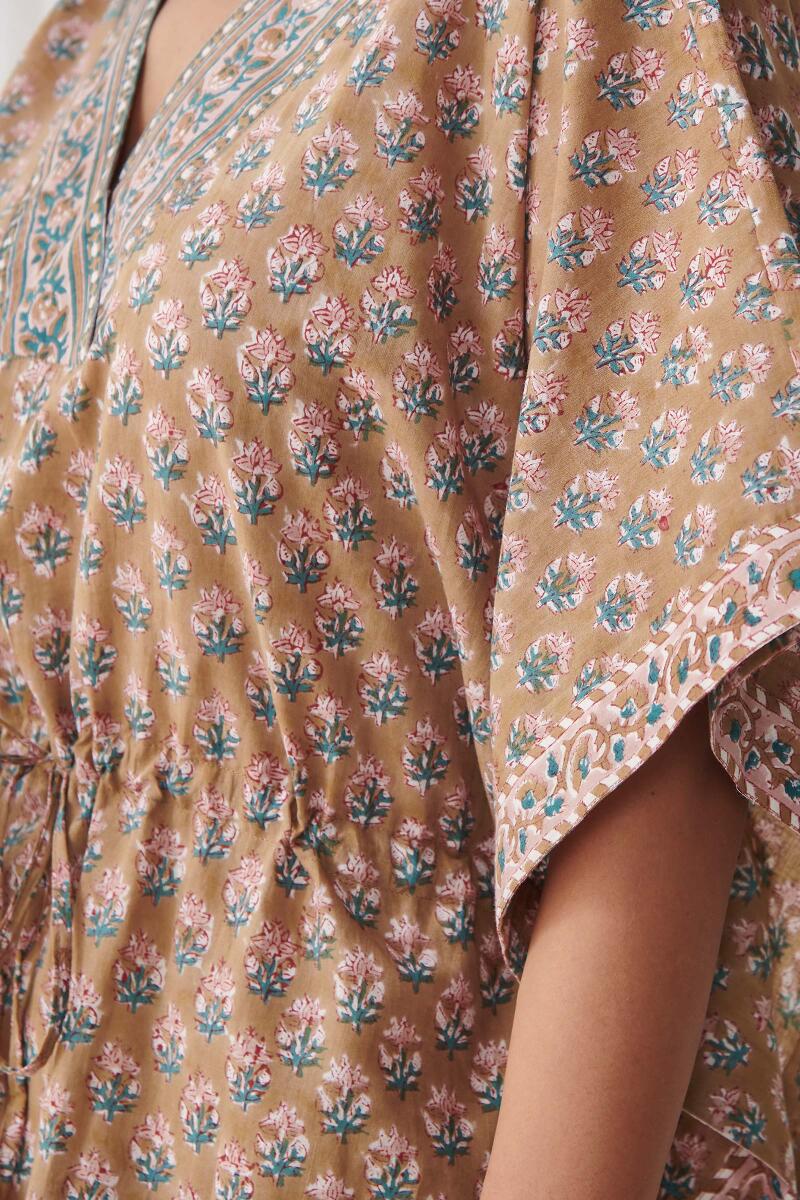 Brown Block Printed Cotton Kaftan