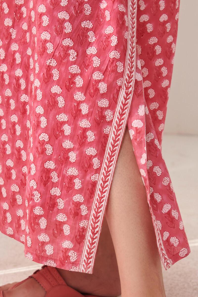 Pink Hand Block Printed Cotton Kaftan